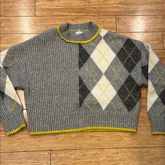 Pringle of Scotland Gray Argyle Cowl Neck Cropped Sweater S - Picture 1 of 6